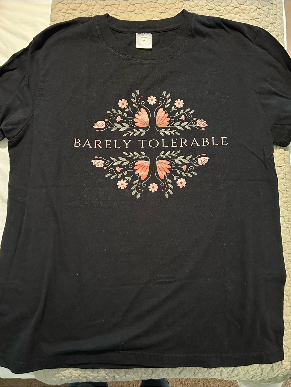 Pride & Prejudice, Jane Austen, “Barely Tolerable” Black Floral Graphic Tee